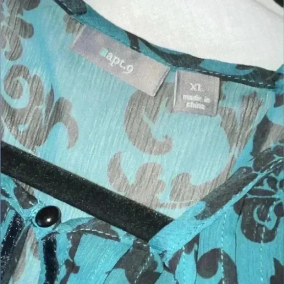 Vintage Apt. 9 Teal & Black Short Sleeve Lightweight Blouse  SIZE XL - Picture 7 of 7